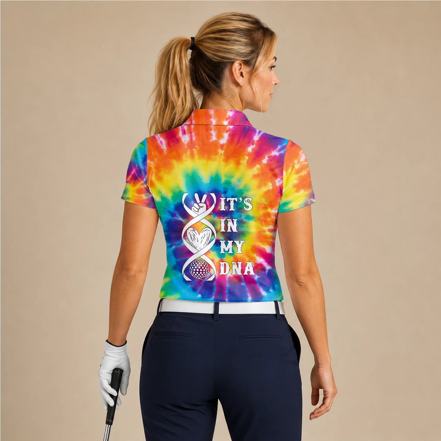 Personalised Rainbow Tie Dye Spiral Golf Polo Shirt For Women S4610