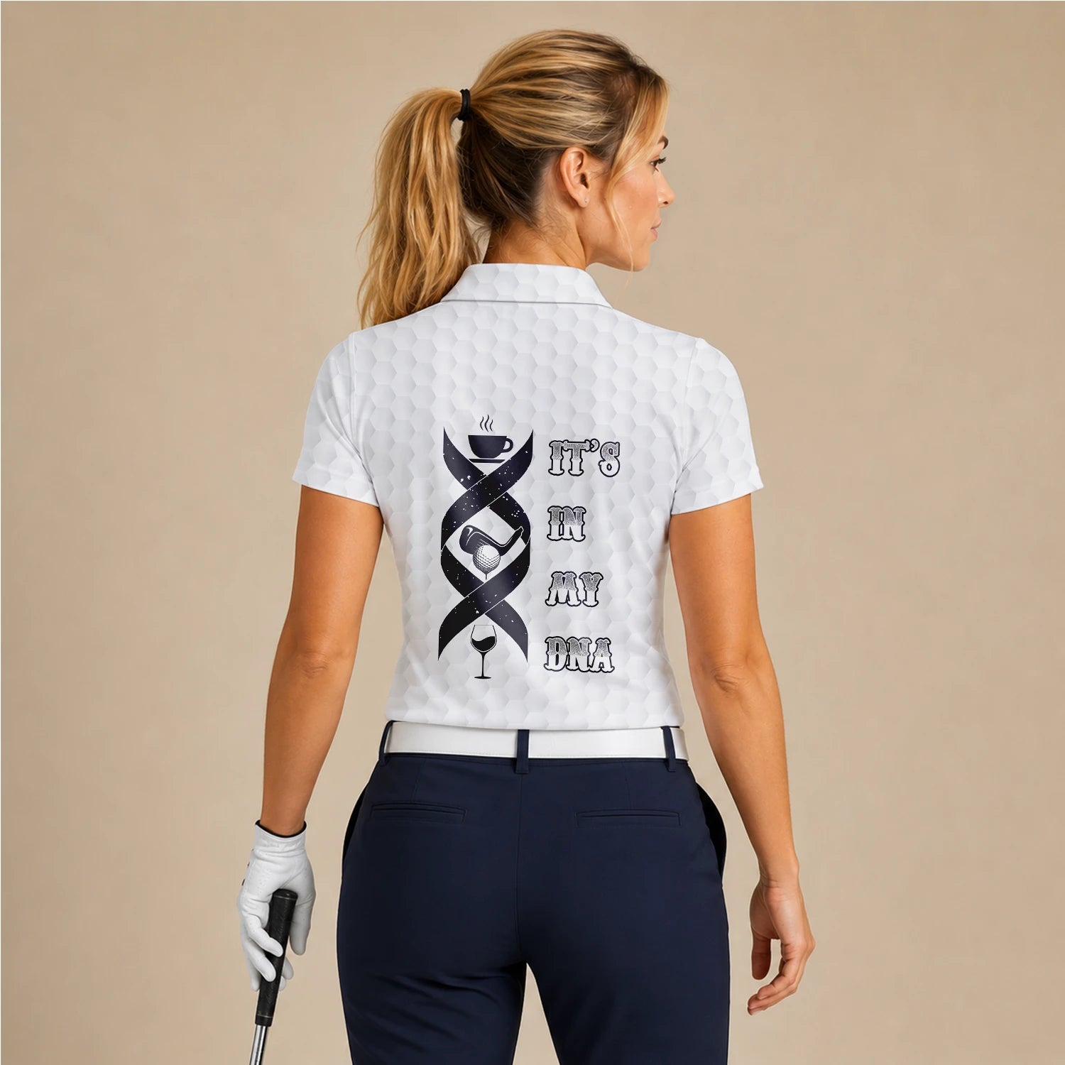 Personalised White Golf In My DNA Slogan Golf Polo Shirt For Women W3018