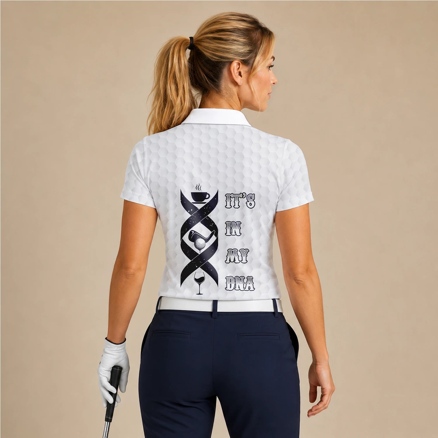 Personalised White Golf In My DNA Slogan Golf Polo Shirt For Women W3018