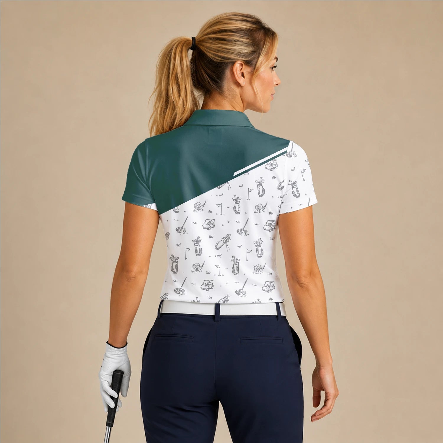 Personalised Green White Golf Club Sketch Golf Polo Shirt For Women L9936