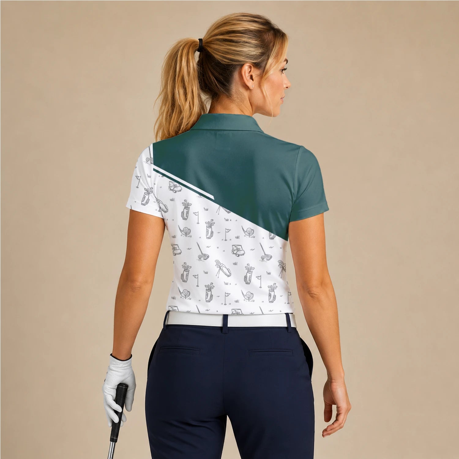 Personalised Green White Golf Club Sketch Golf Polo Shirt For Women L9936