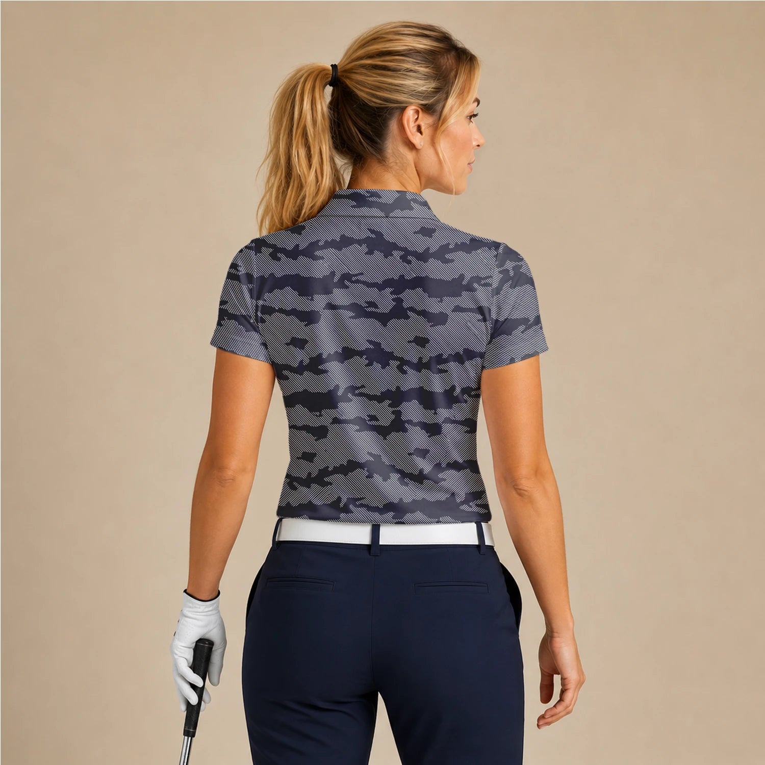 Personalised Grey Black Camo Golf Polo Shirt For Women R8701