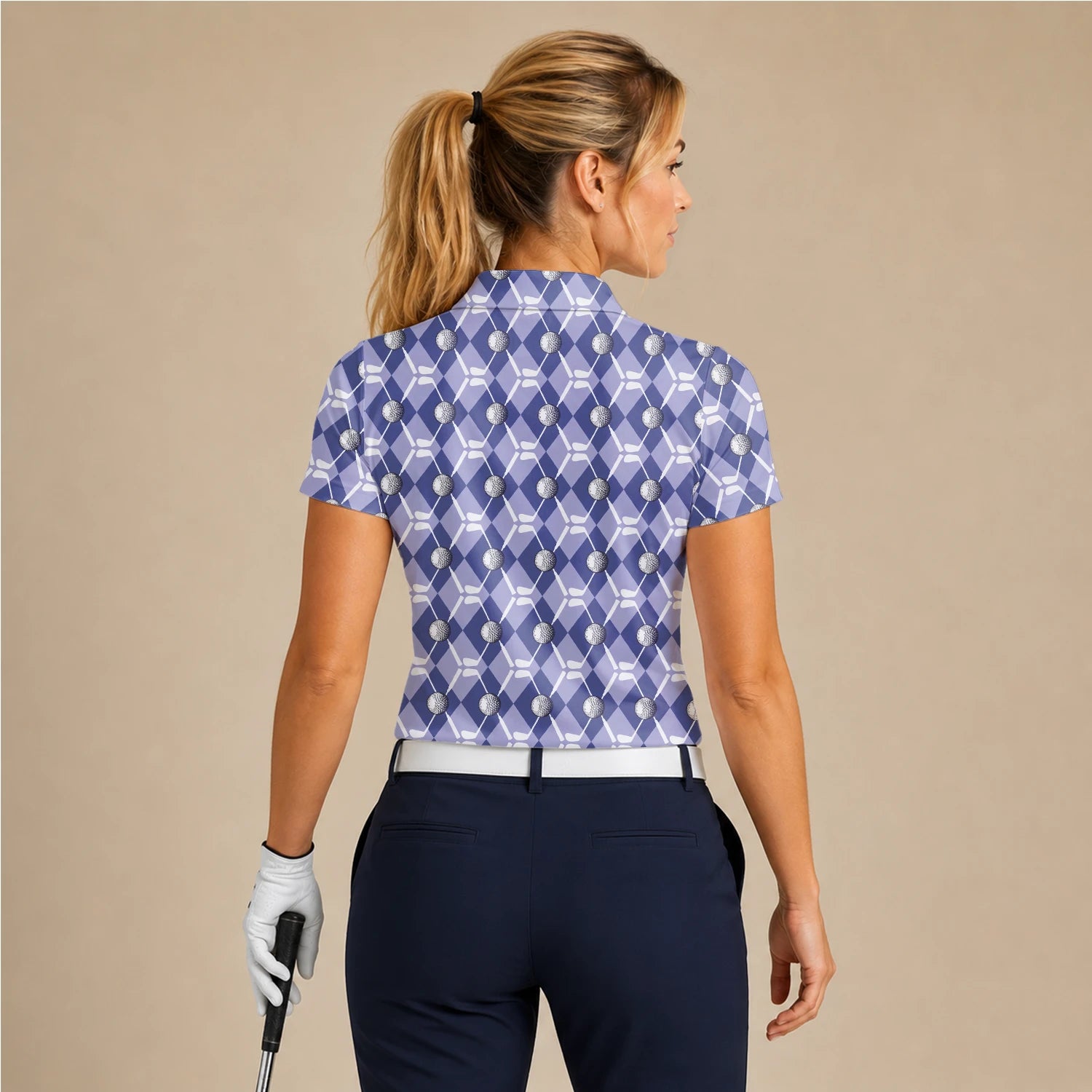 Personalised Blue Argyle Golf Ball Club Golf Polo Shirt For Women F3847
