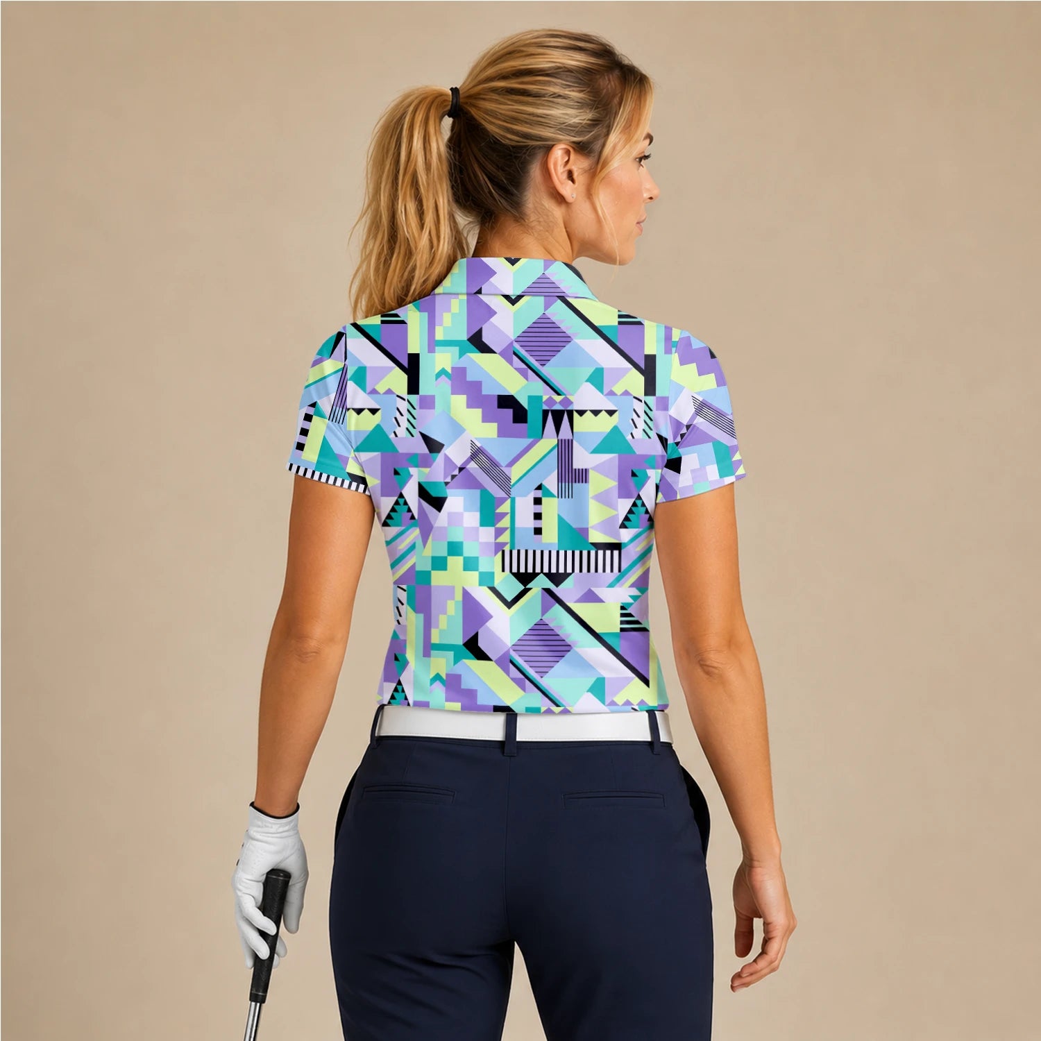 Personalised Pastel Geometric Memphis Pattern Golf Polo Shirt For Women Y0820
