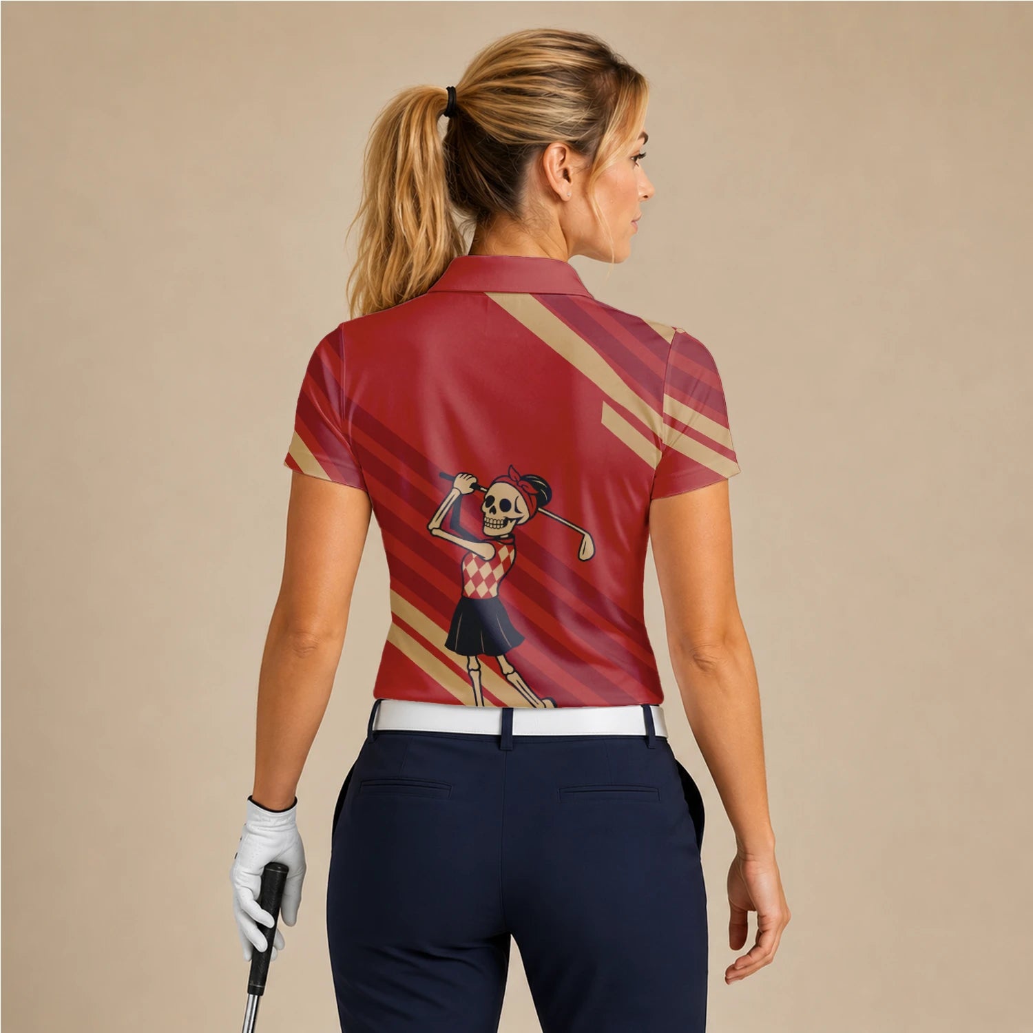 Personalised Red Skeleton Golfer Cartoon Golf Polo Shirt For Women Y0970