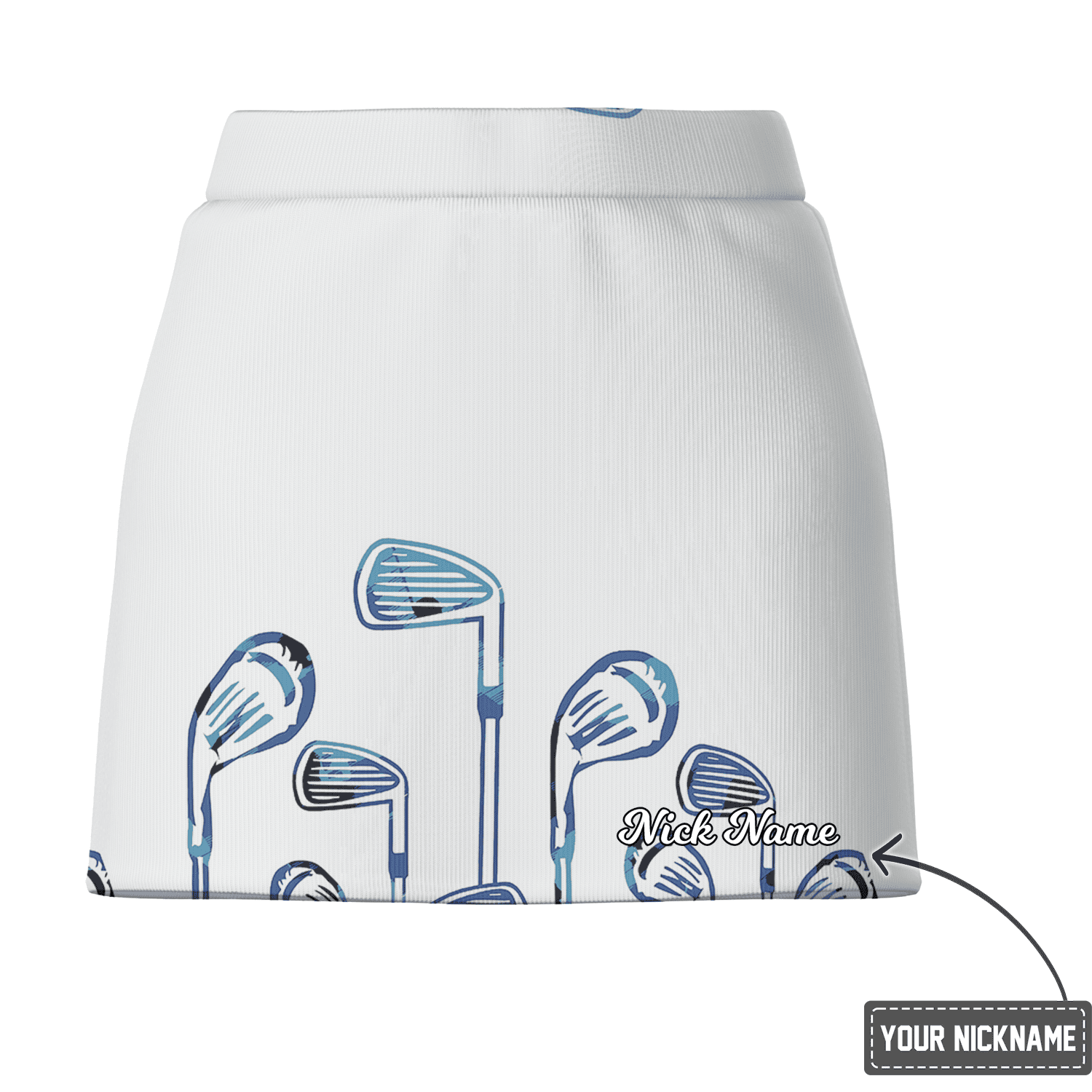 Personalized White Women's Golf Skort with Blue Golf Club Pattern Athletic Design R7358 additional image 2