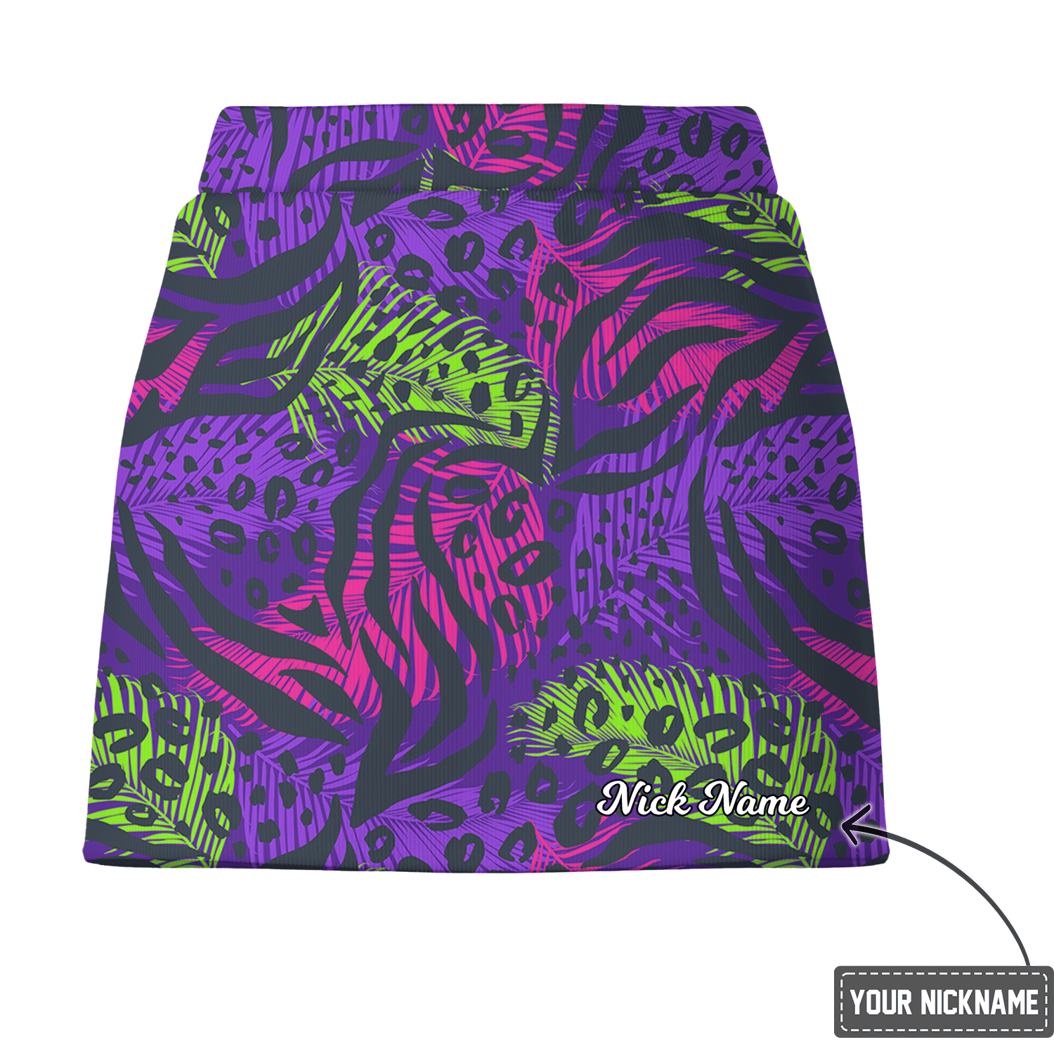 Personalized Women's Vibrant Purple Neon Animal Print Golf Skort A8642 additional image 2