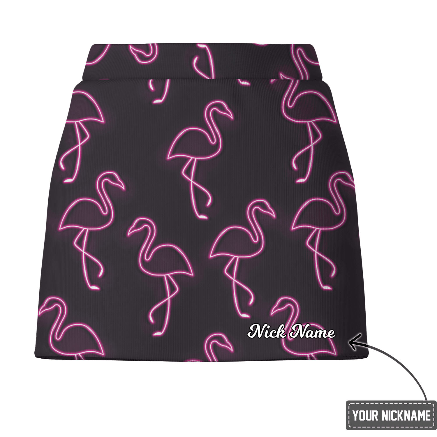 Personalized Dark Grey Neon Pink Flamingo Tropical Print Women's Golf Skort P2649 additional image 2