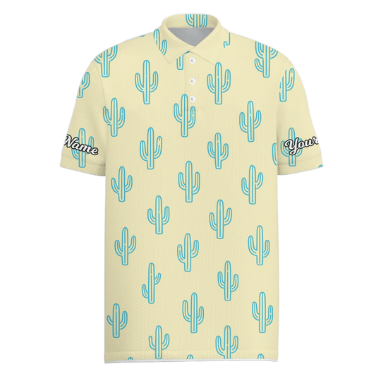 Custom Name Cactus Golf Polo Shirt Men Yellow Blue Z4732 main image - Men Polo S
