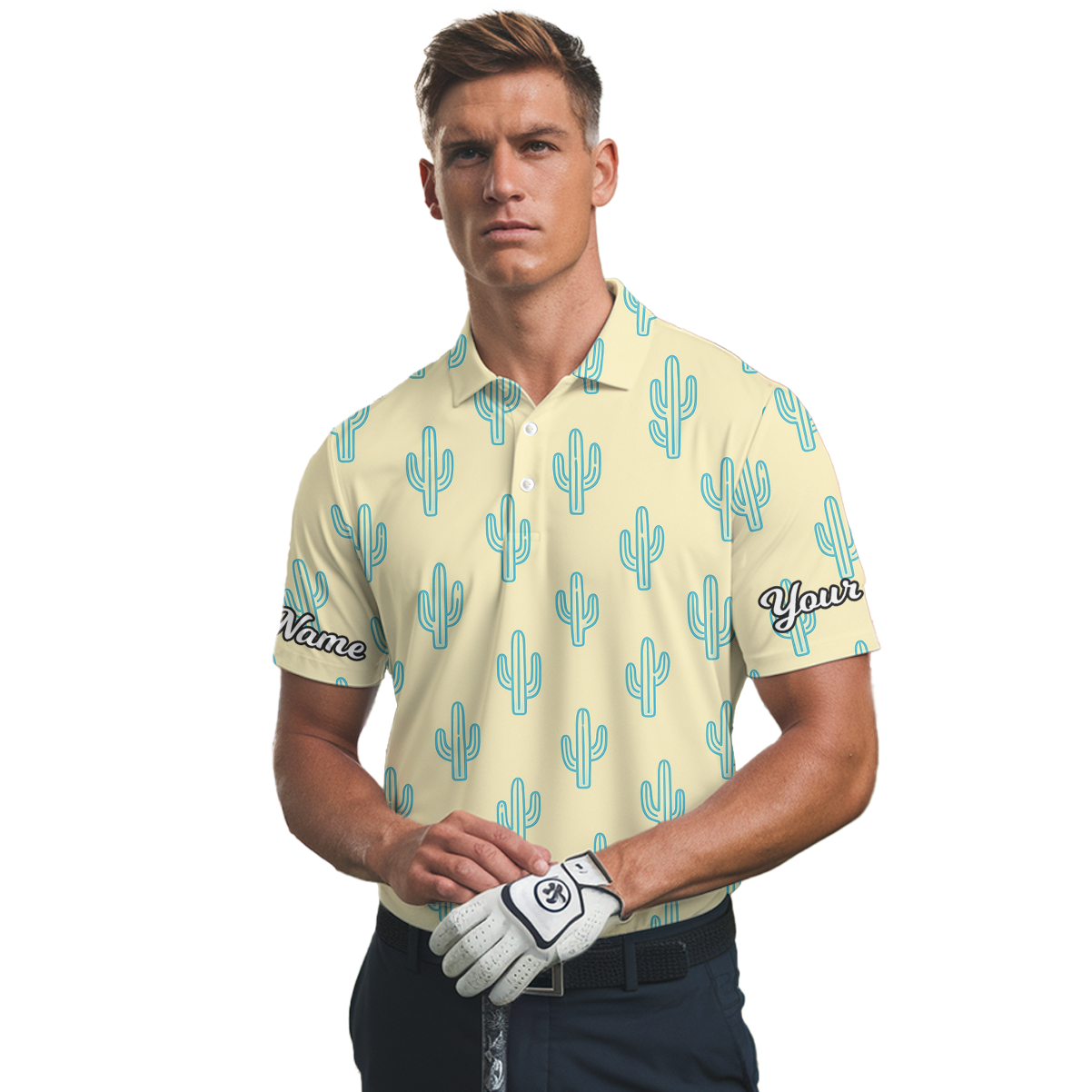 Custom Name Cactus Golf Polo Shirt Men Yellow Blue Z4732 additional image 2