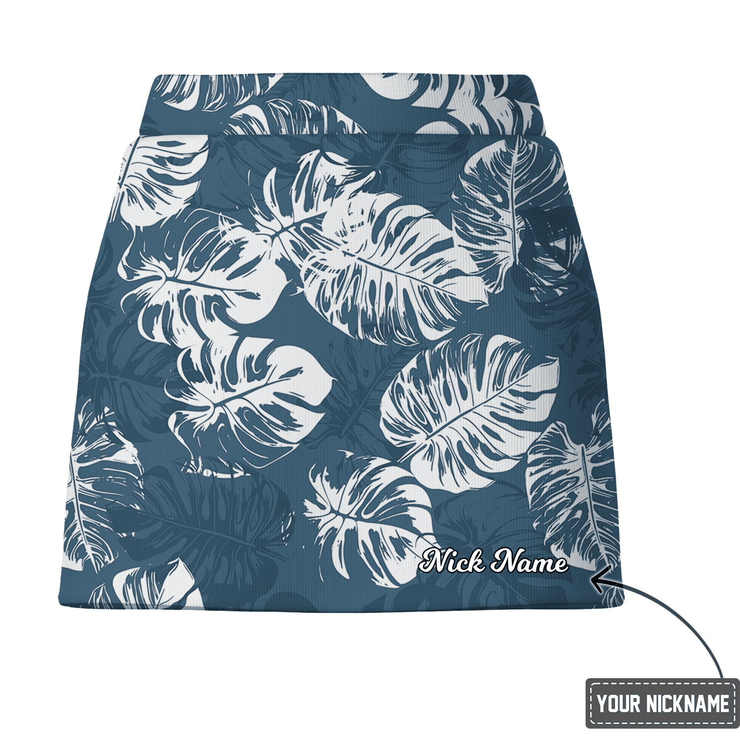 Personalized Blue & White Tropical Leaf Print Women's Golf Skort F8969 additional image 2