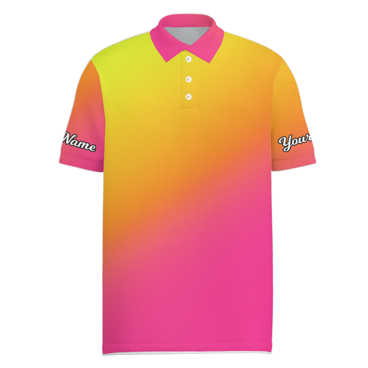 Personalized Yellow Orange Pink Gradient Ombre Golf Polo Shirt for Men X1478 main image - Men Polo S