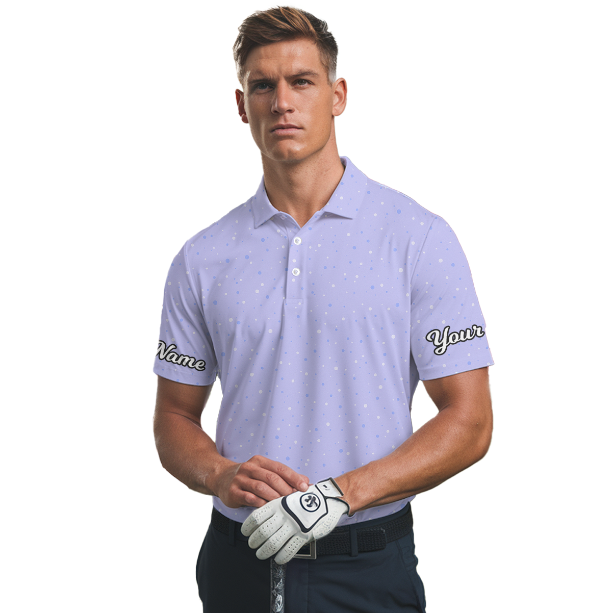 Personalized Dot Pattern Golf Polo Shirt for Men Lavender K4141 additional image 2