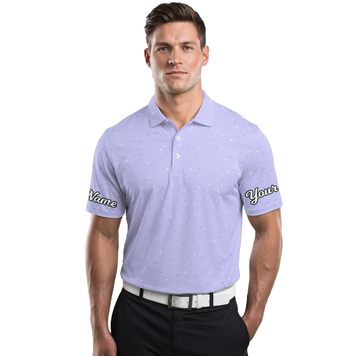 Personalized Dot Pattern Golf Polo Shirt for Men Lavender K4141 additional image 3