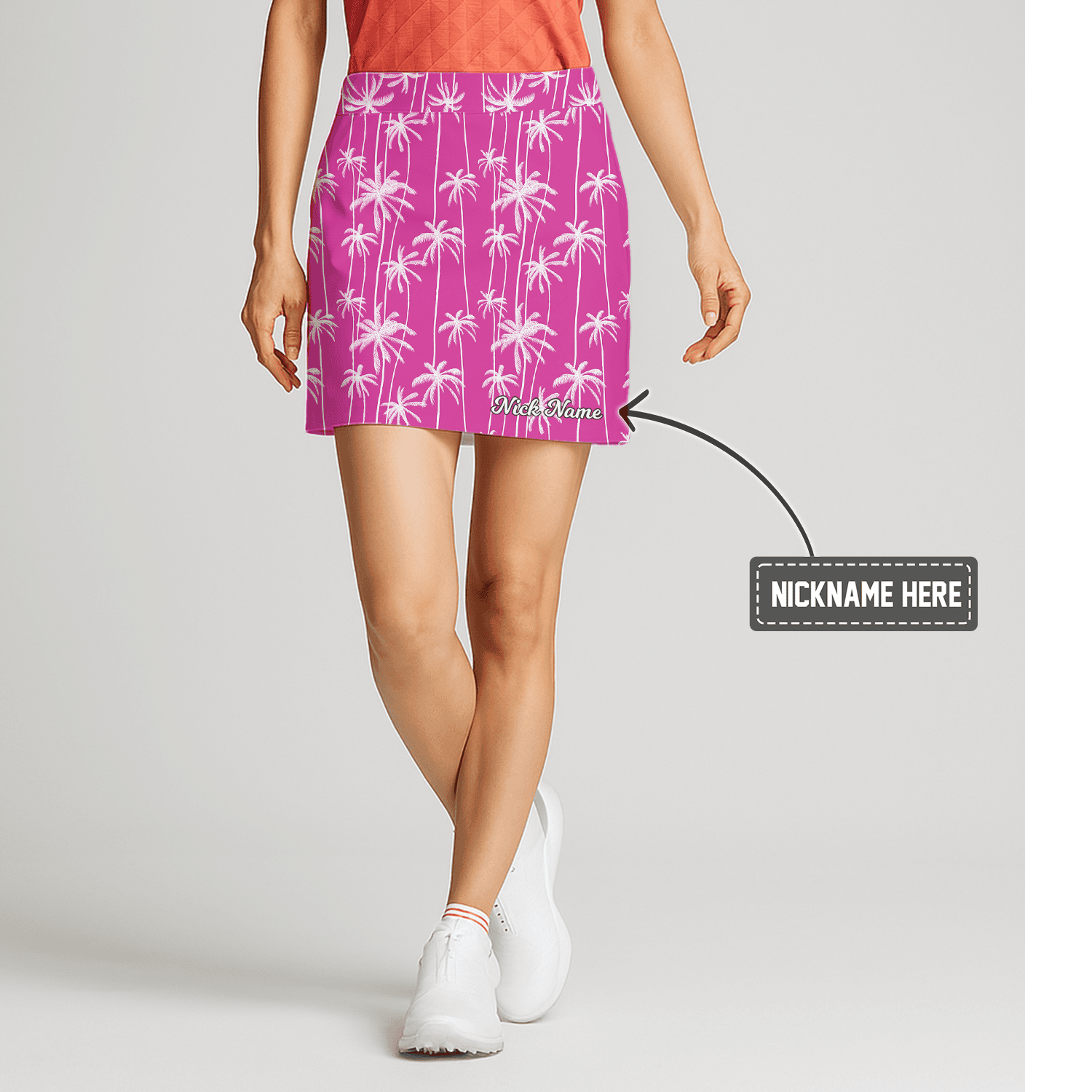 Personalized Fuchsia Tropical Palm Print Women's Golf Skort J9869 main image - S