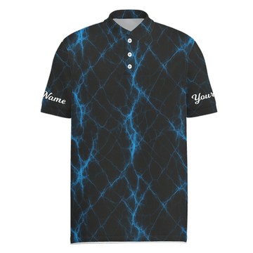 Personalized Blue Lightning Golf Polo Shirt Black for Men R4654 main image - Men Polo S