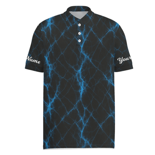 Personalized Blue Lightning Golf Polo Shirt Black for Men R4654 main image - Men Polo S