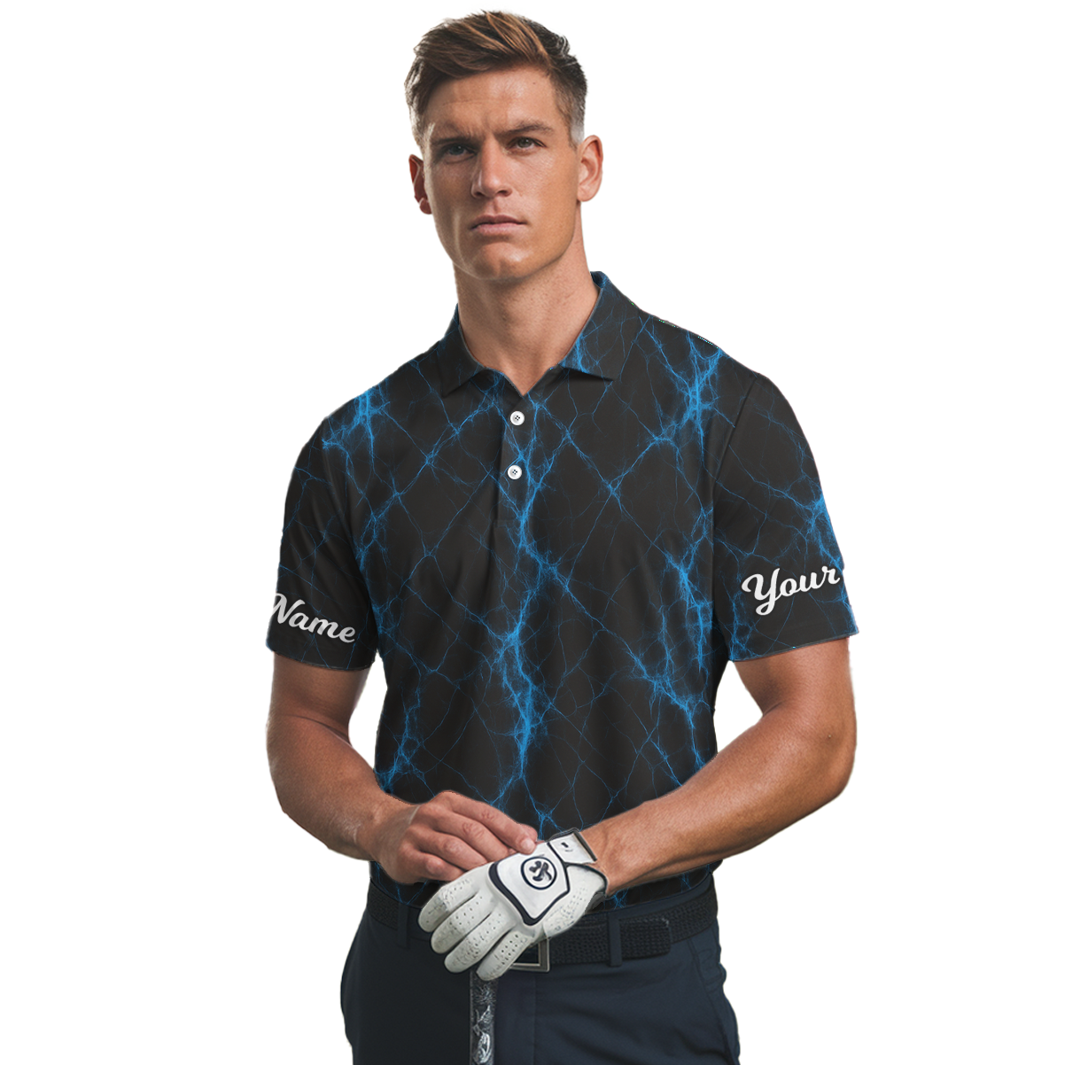 Personalized Blue Lightning Golf Polo Shirt Black for Men R4654 additional image 2
