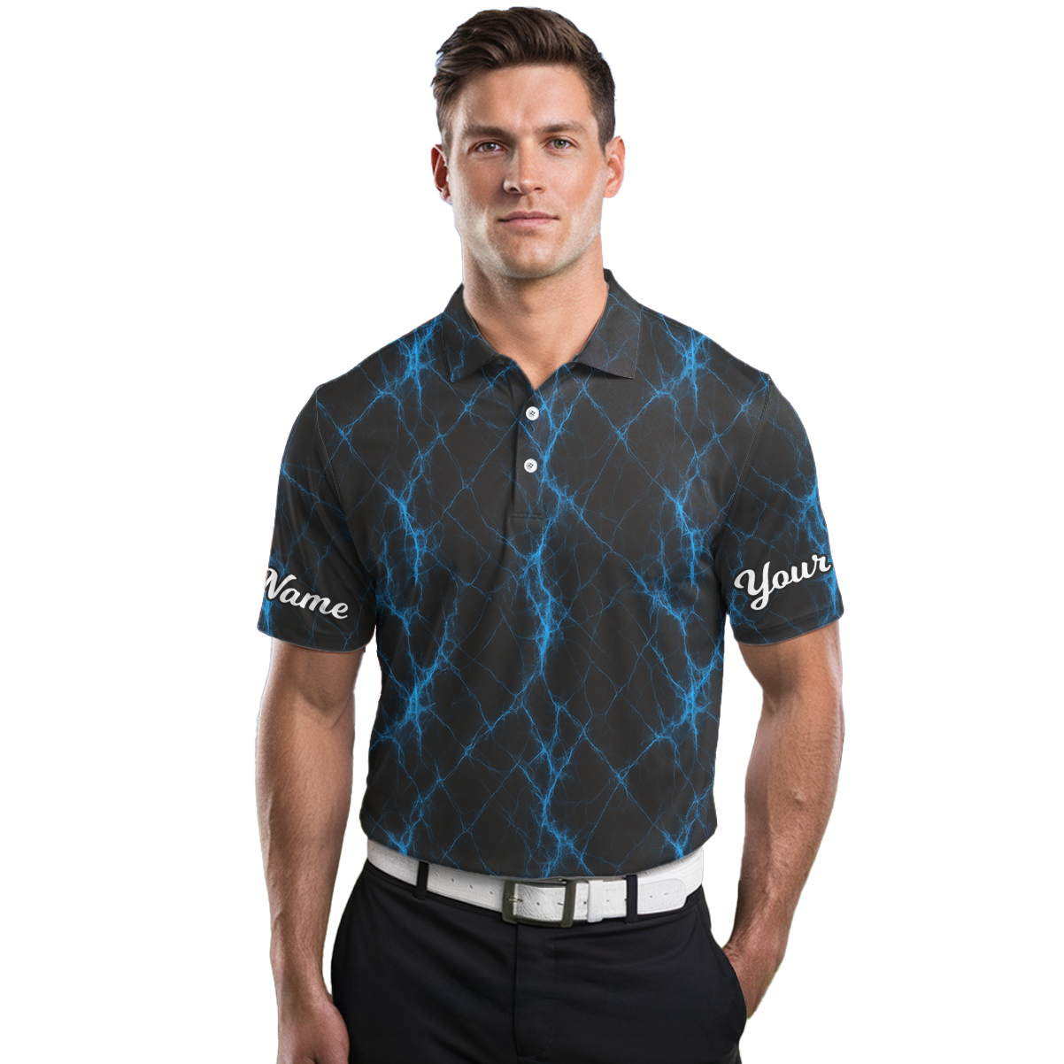 Personalized Blue Lightning Golf Polo Shirt Black for Men R4654 additional image 3