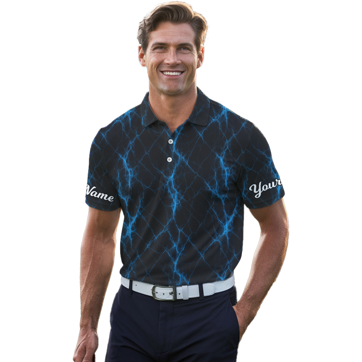 Personalized Blue Lightning Golf Polo Shirt Black for Men R4654 additional image 4