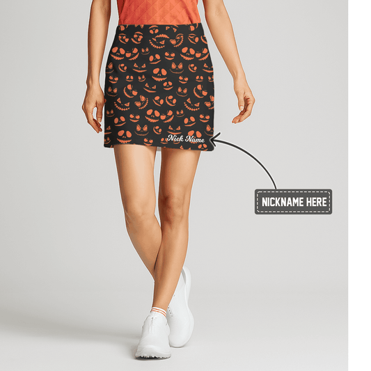Personalized Black & Orange Spooky Jack-o'-Lantern Women's Golf Skort G3941 main image - S