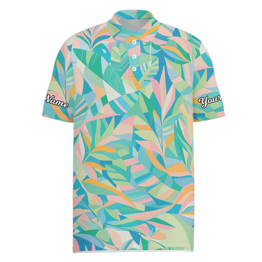 Personalized Men's Pastel Abstract Leaf Golf Polo Shirt Y2737 main image - Men Polo S