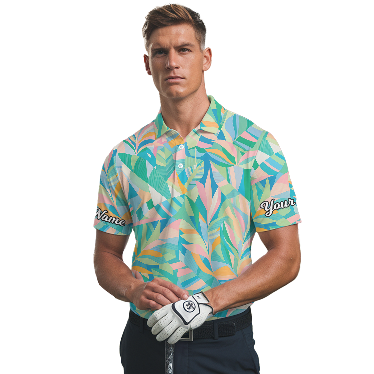 Personalized Men's Pastel Abstract Leaf Golf Polo Shirt Y2737 additional image 2