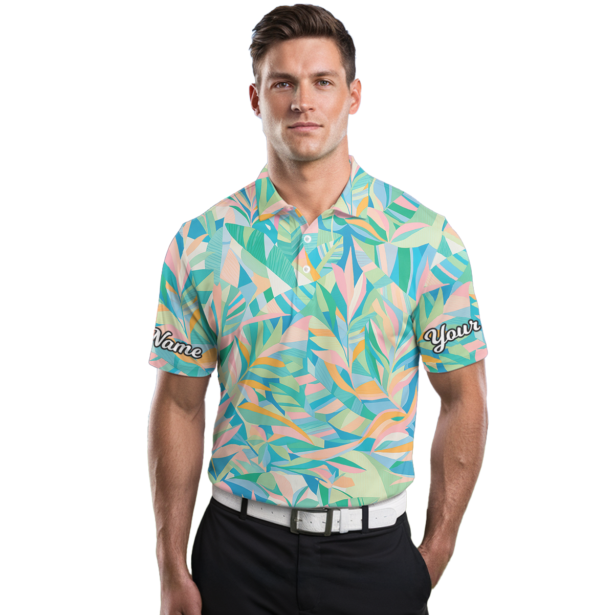 Personalized Men's Pastel Abstract Leaf Golf Polo Shirt Y2737 additional image 3