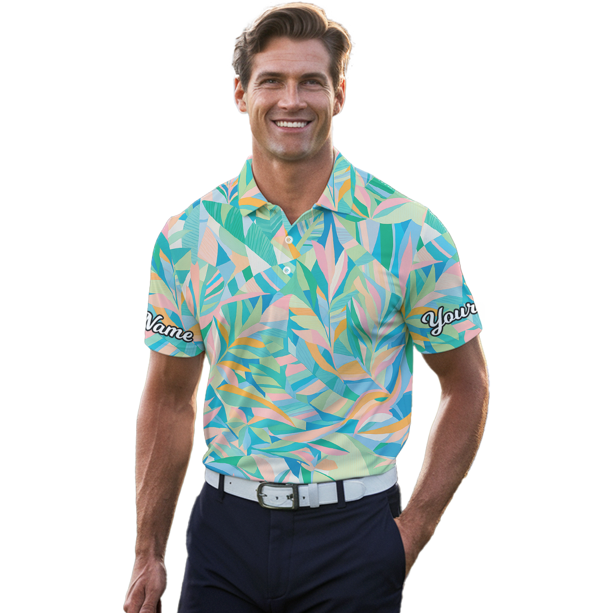 Personalized Men's Pastel Abstract Leaf Golf Polo Shirt Y2737 additional image 4