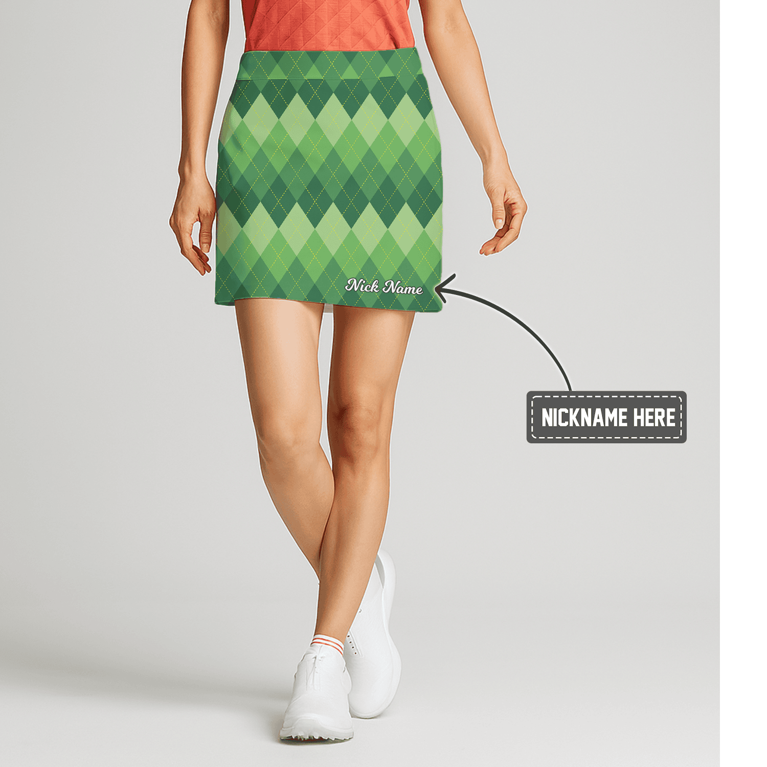 Personalized Women's Green Argyle Pattern Athletic Golf Skort C2761 main image - S