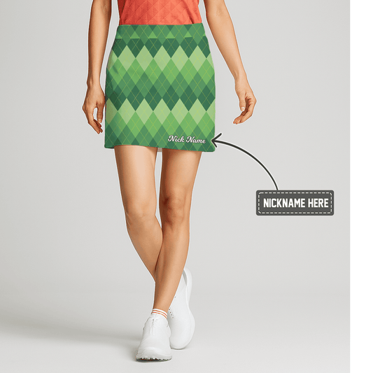 Personalized Women's Green Argyle Pattern Athletic Golf Skort C2761 main image - S
