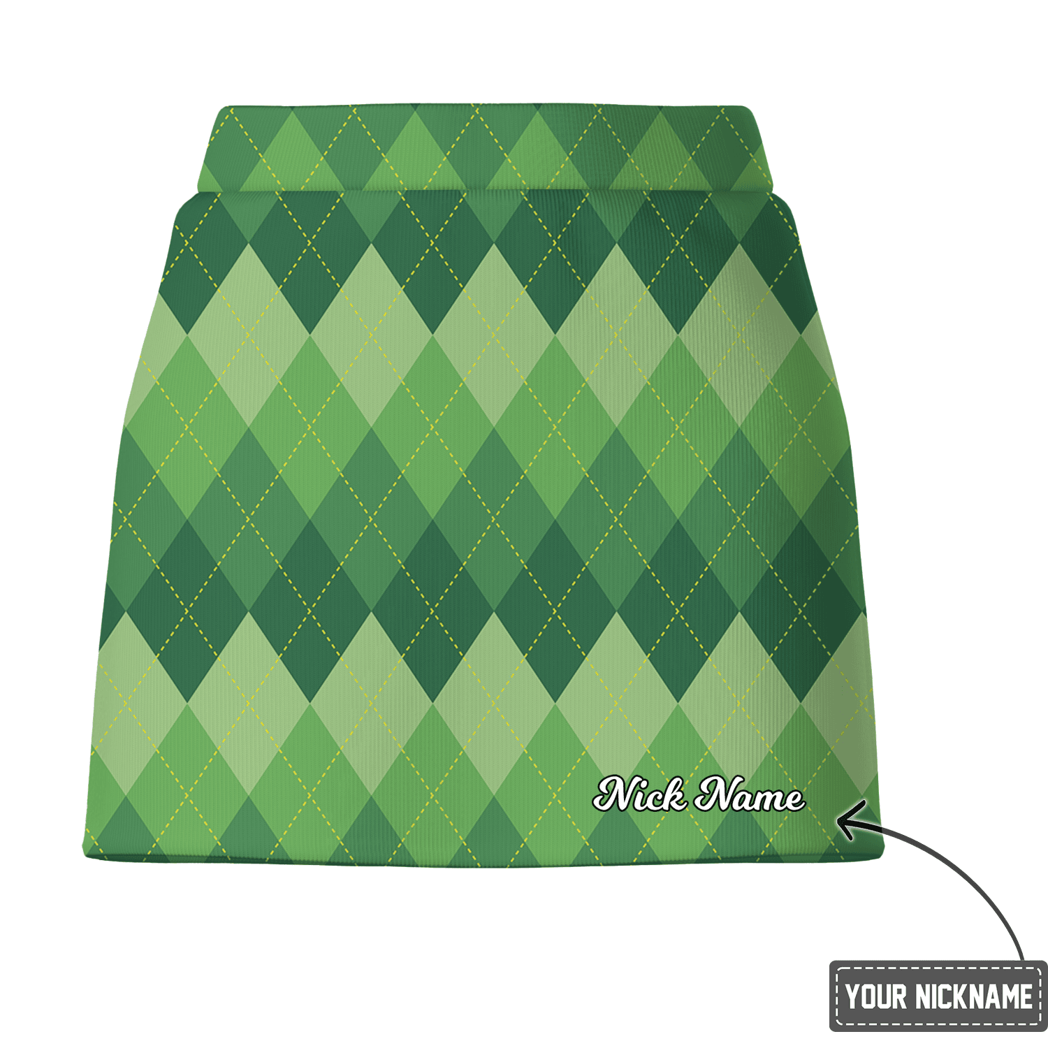 Personalized Women's Green Argyle Pattern Athletic Golf Skort C2761 additional image 2