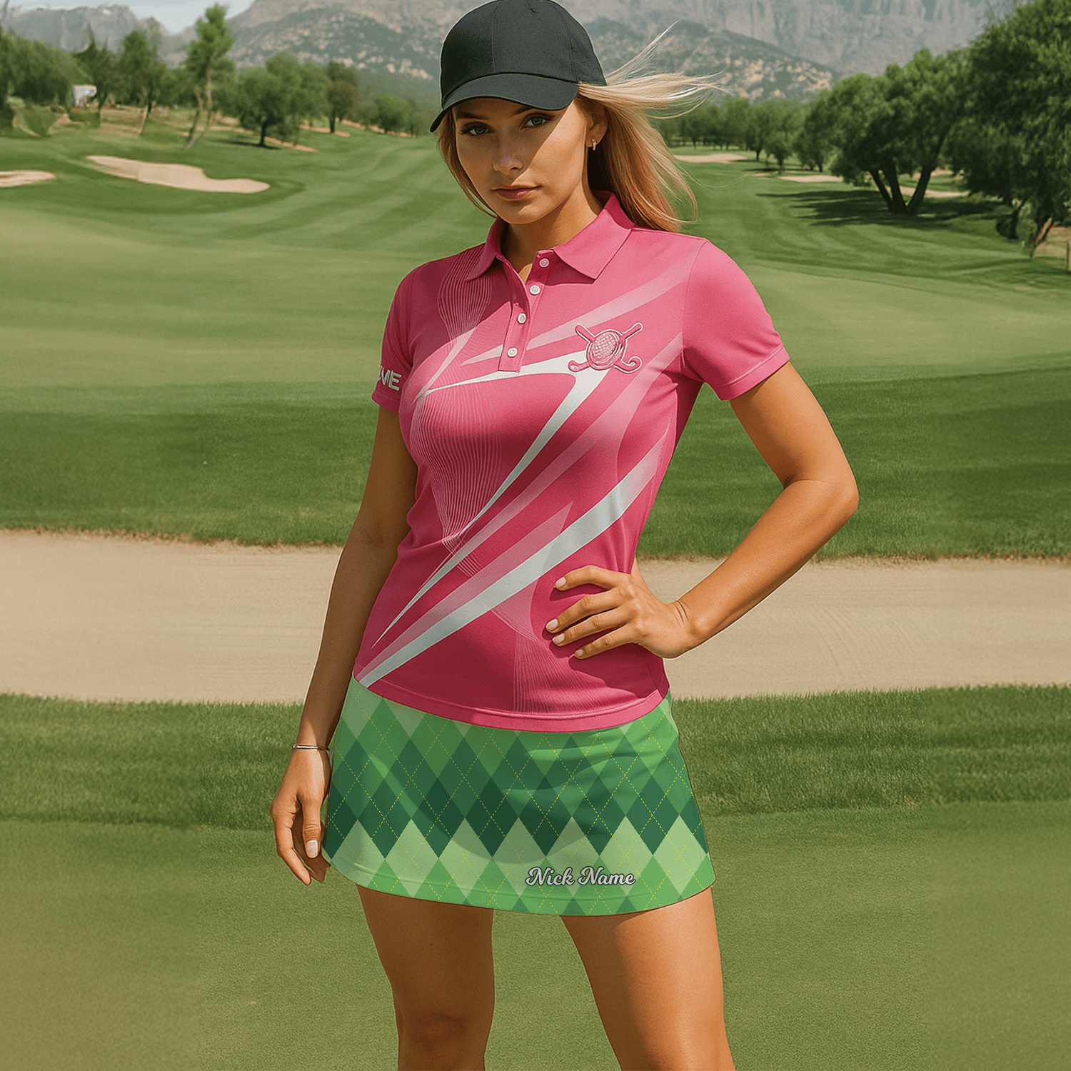 Personalized Women's Green Argyle Pattern Athletic Golf Skort C2761 additional image 6