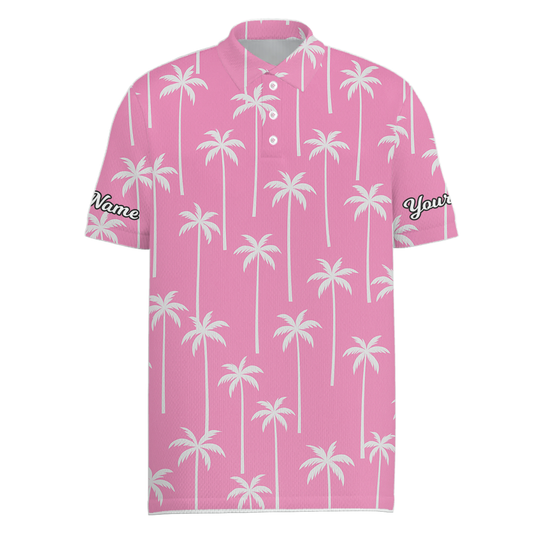 Personalized Tropical Palm Tree Golf Polo Shirt Men Pink White Z7955 main image - Men Polo S