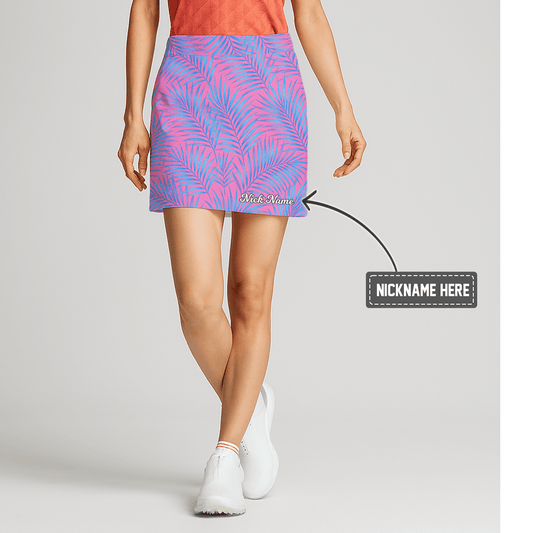 Personalized Vibrant Pink Blue Tropical Palm Print Women's Golf Skort Q2059 main image - S