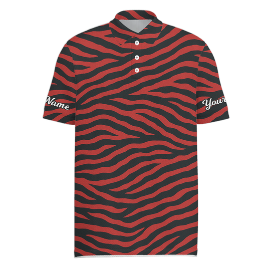 Personalized Red Black Tiger Stripe Golf Polo Shirt Custom Name N4333 main image - Men Polo S