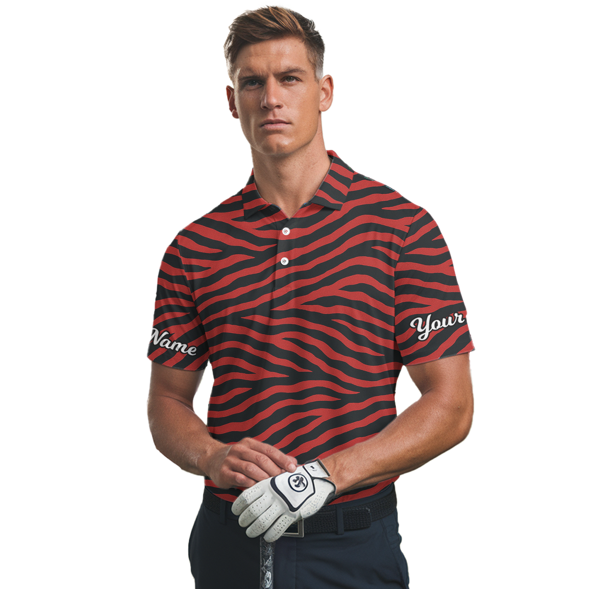 Personalized Red Black Tiger Stripe Golf Polo Shirt Custom Name N4333 additional image 2