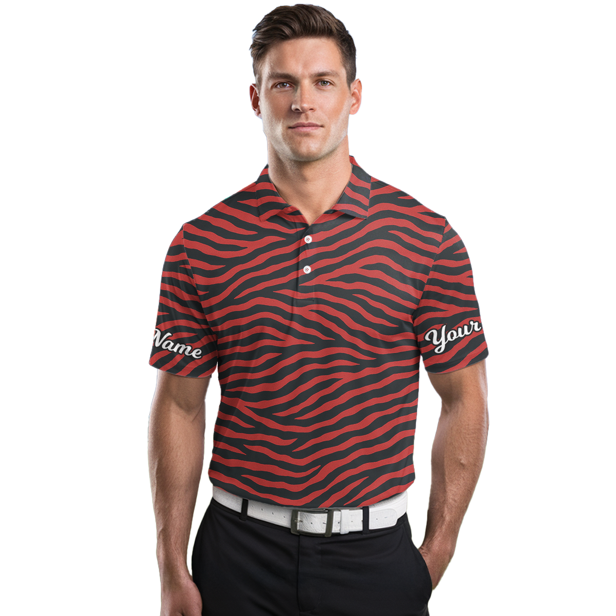 Personalized Red Black Tiger Stripe Golf Polo Shirt Custom Name N4333 additional image 3