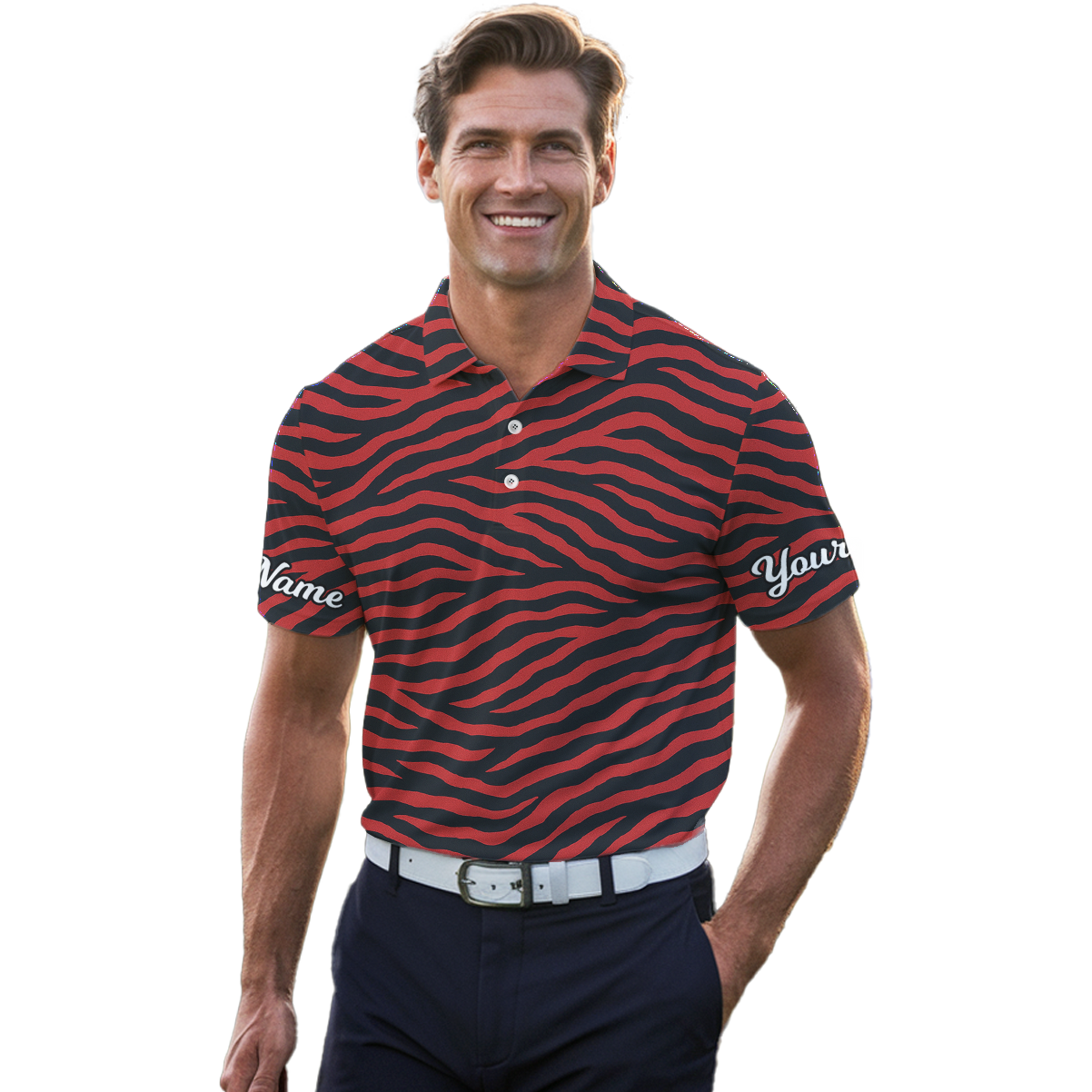Personalized Red Black Tiger Stripe Golf Polo Shirt Custom Name N4333 additional image 4