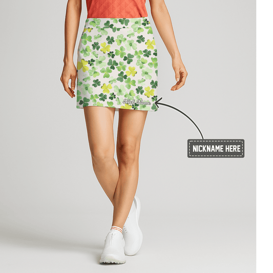Personalized Women's Watercolor Green Shamrock Athletic Golf Skort T3605 main image - S