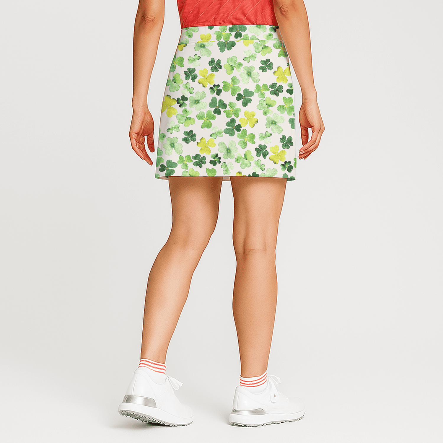 Personalized Women's Watercolor Green Shamrock Athletic Golf Skort T3605 additional image 1