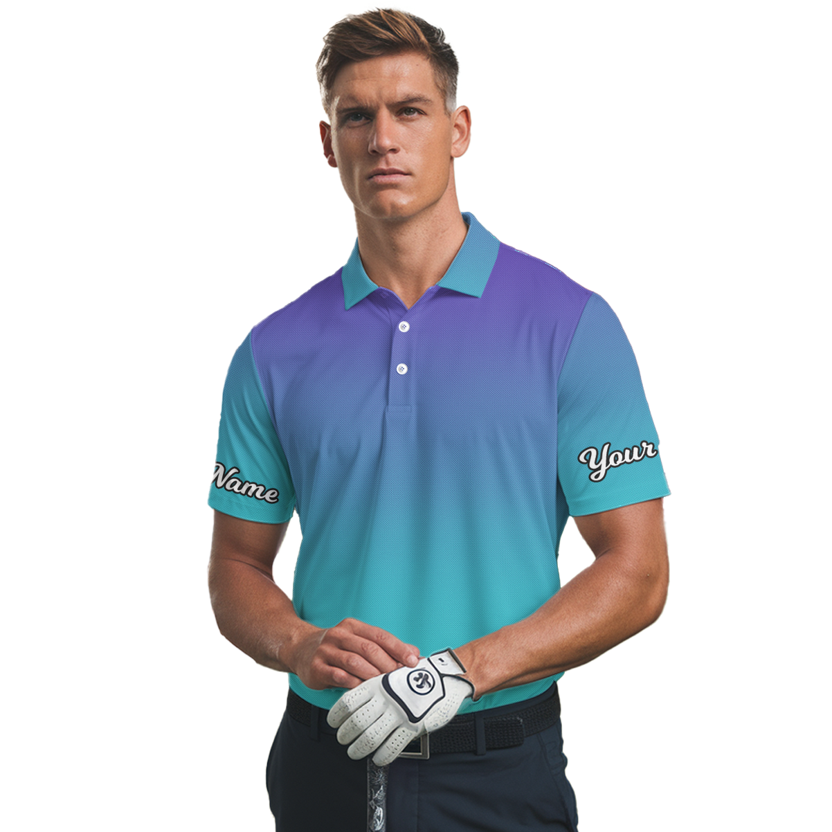 Personalized Gradient Ombre Golf Polo Shirt for Men Purple Blue Teal C5901 additional image 2