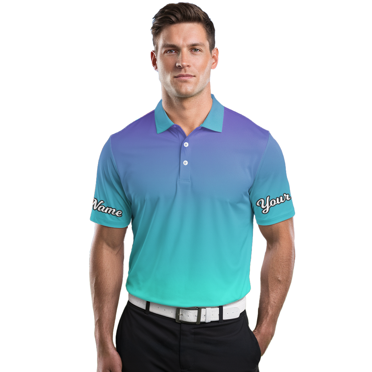 Personalized Gradient Ombre Golf Polo Shirt for Men Purple Blue Teal C5901 additional image 3