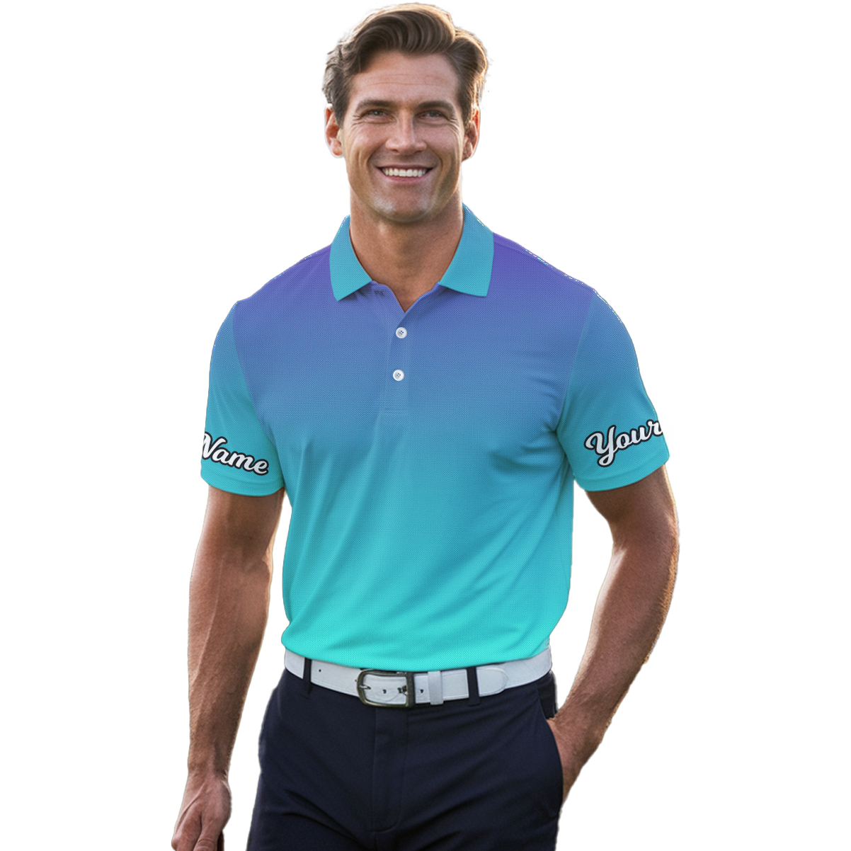 Personalized Gradient Ombre Golf Polo Shirt for Men Purple Blue Teal C5901 additional image 4