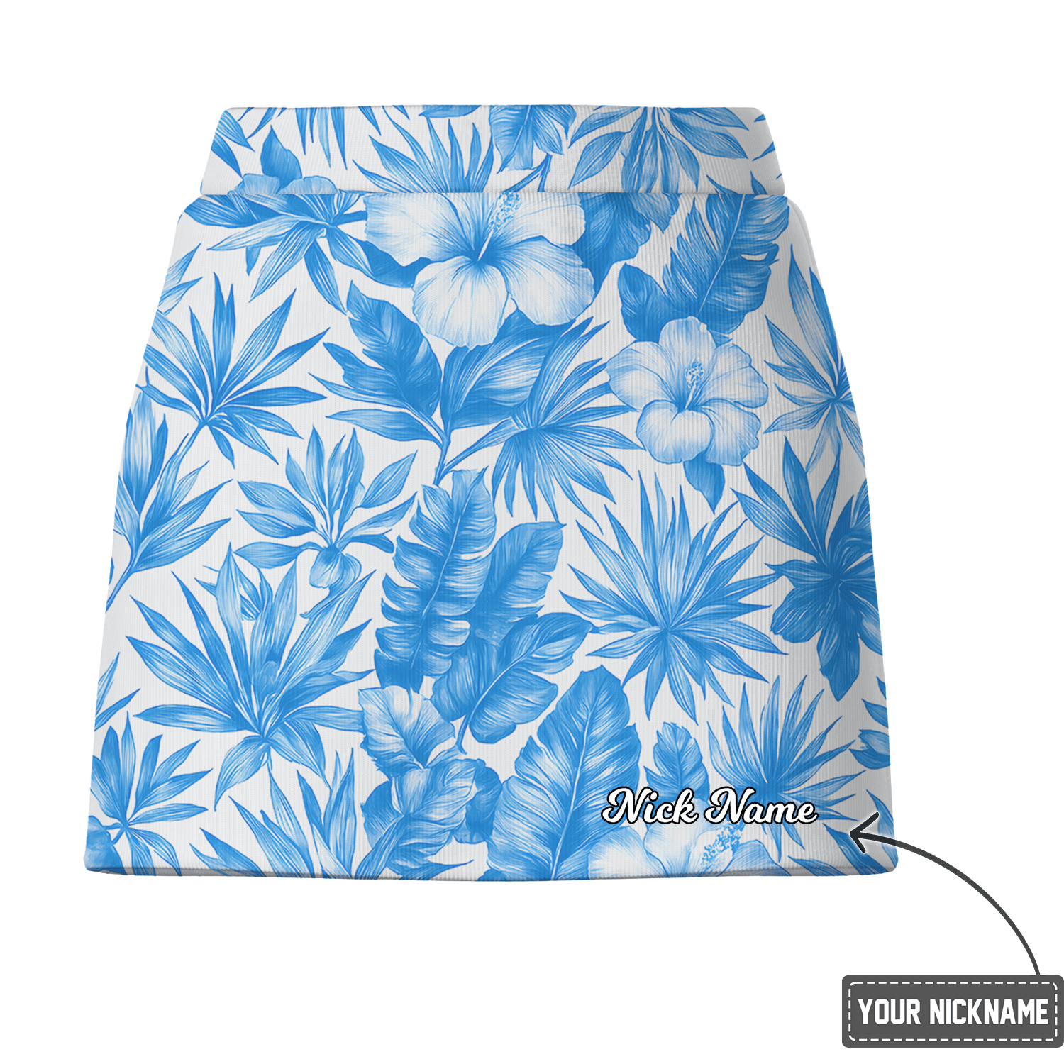Personalized Women's Blue White Tropical Leaf & Hibiscus Print Golf Skort D0683 additional image 2