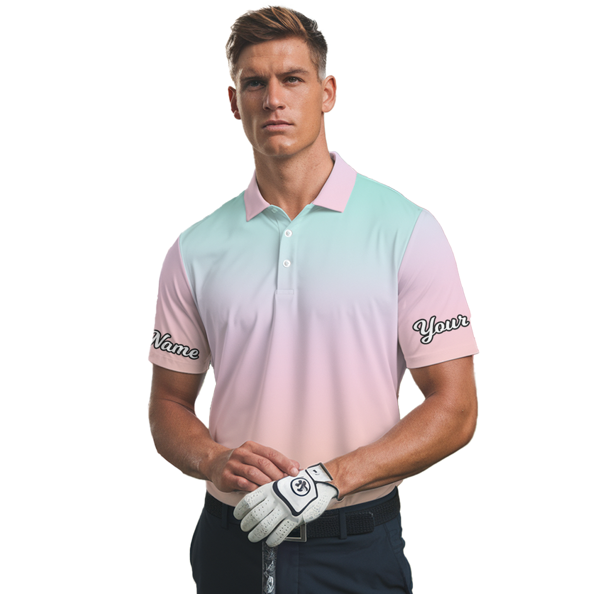 Personalized Pastel Gradient Men's Golf Polo Shirt Q6439 additional image 2