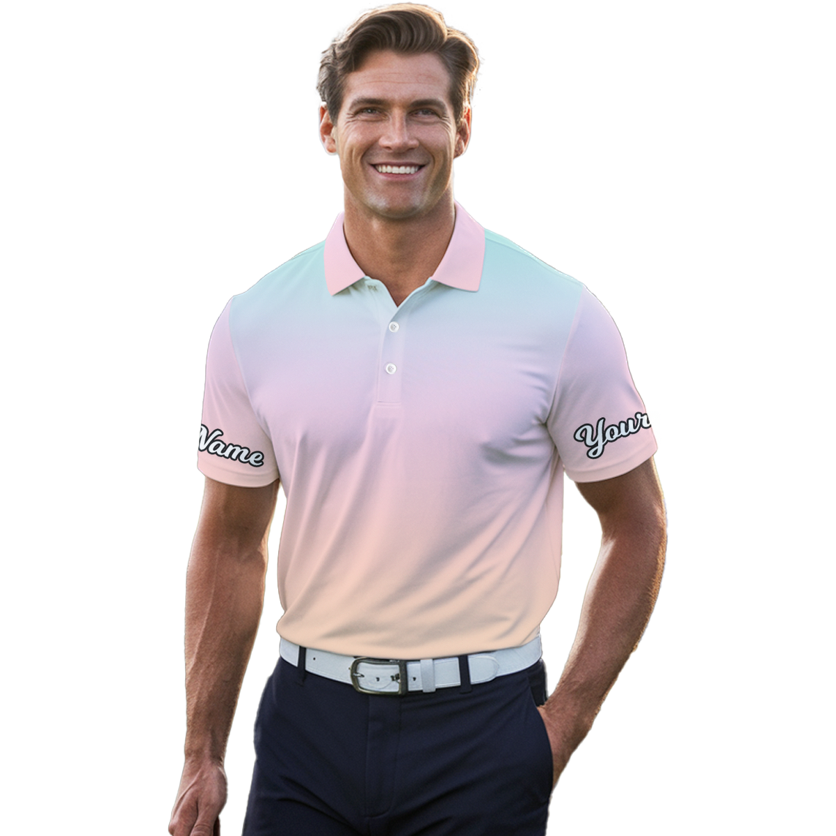 Personalized Pastel Gradient Men's Golf Polo Shirt Q6439 additional image 4