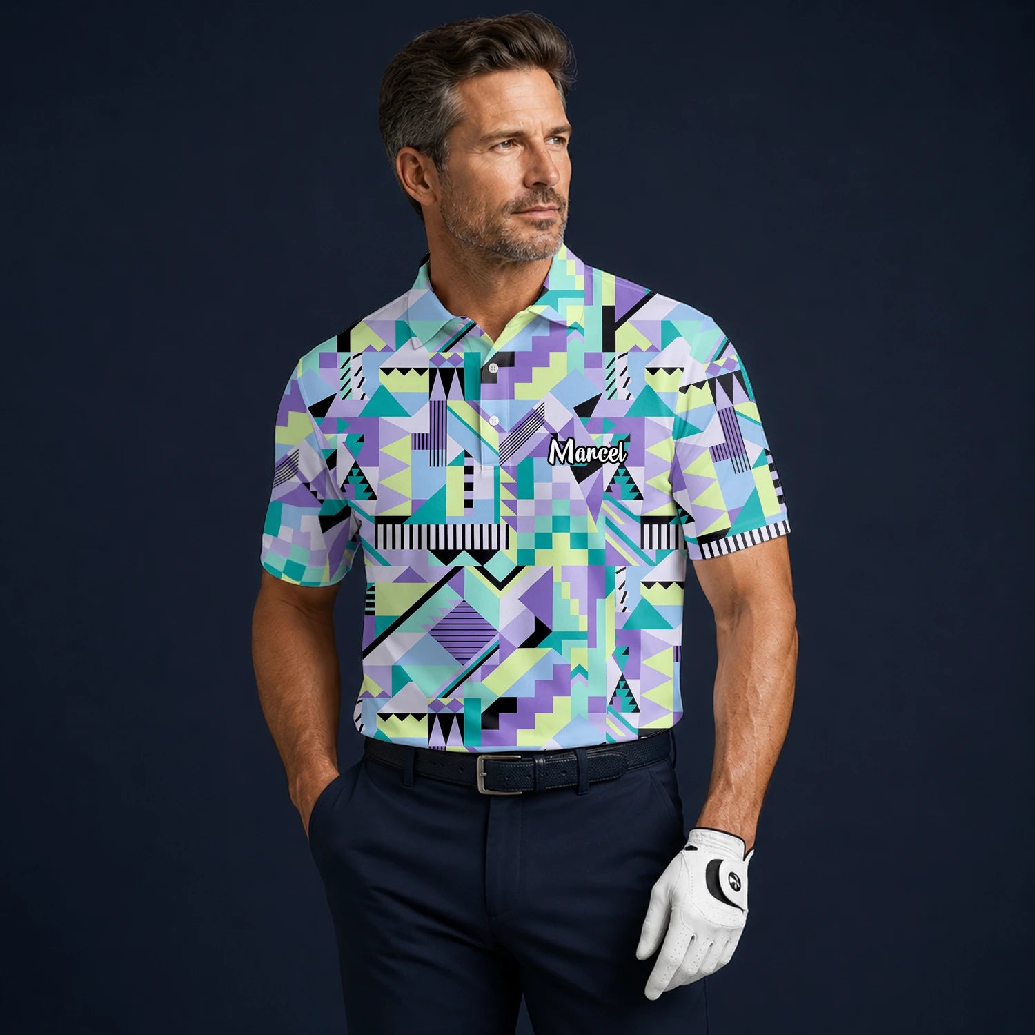 Personalised Pastel Geometric Memphis Pattern Golf Polo Shirt For Men Y0820