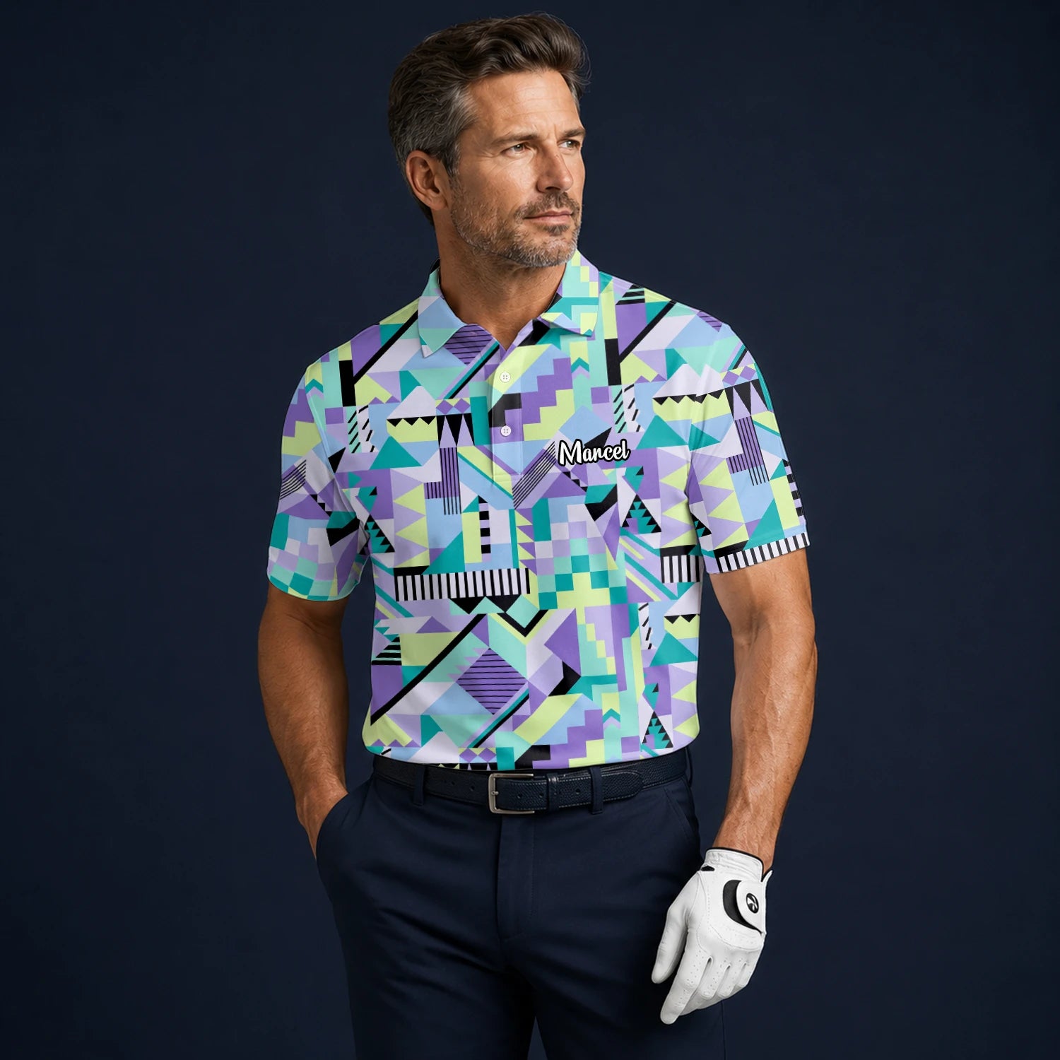 Personalised Pastel Geometric Memphis Pattern Golf Polo Shirt For Men Y0820