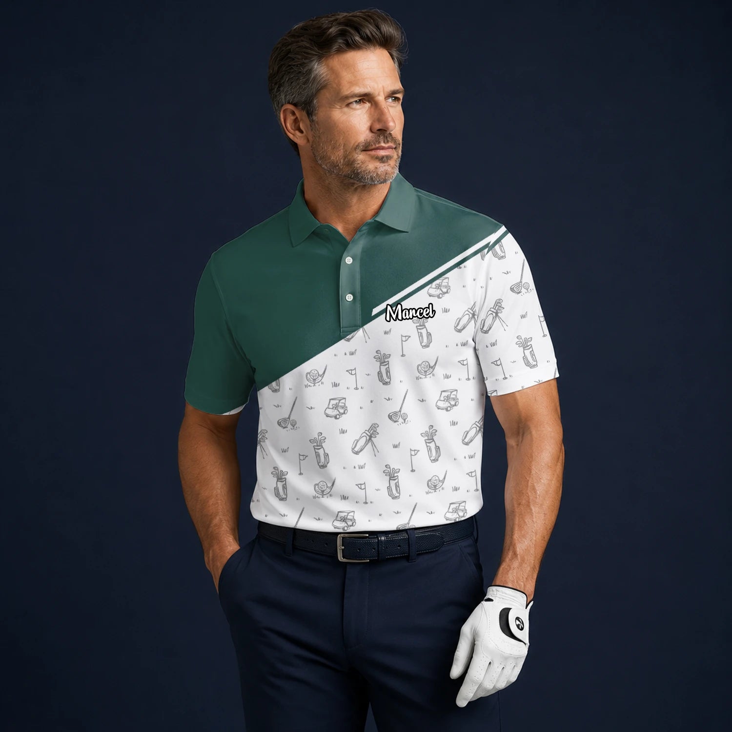 Personalised Green White Golf Club Sketch Golf Polo Shirt For Men L9936